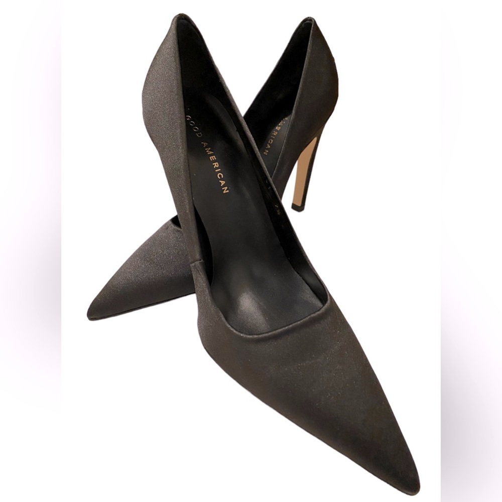 NEW Good American Black Satin Pumps Heels 4” high